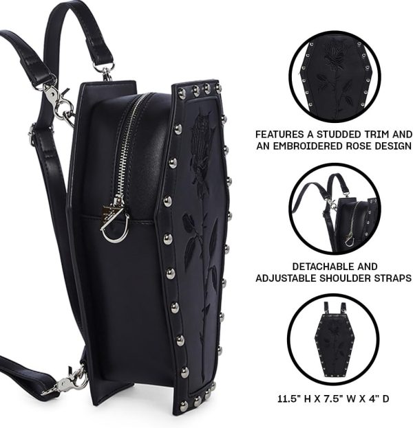 Dolls Kill Rose Resurrection Coffin Backpack by Widow - Black Vegan Leather Bag With Studded Trim, Perfect for Gothic Fashion - Image 3