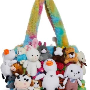 Dolls Kill Fun N' Games Plush Tote by Delia's - Rainbow Tie-Dye Tote Bag With Faux Fur and Animal Plush Appliques
