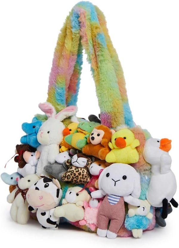 Dolls Kill Fun N' Games Plush Tote by Delia's - Rainbow Tie-Dye Tote Bag With Faux Fur and Animal Plush Appliques - Image 2
