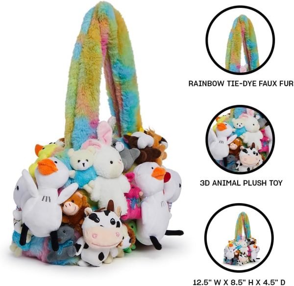 Dolls Kill Fun N' Games Plush Tote by Delia's - Rainbow Tie-Dye Tote Bag With Faux Fur and Animal Plush Appliques - Image 3