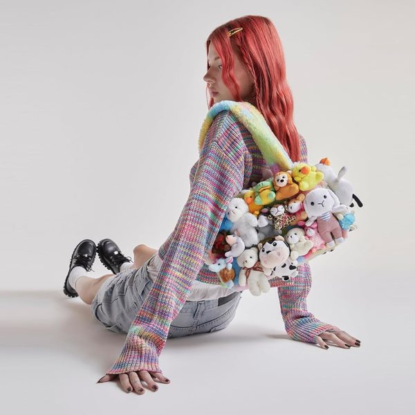Dolls Kill Fun N' Games Plush Tote by Delia's - Rainbow Tie-Dye Tote Bag With Faux Fur and Animal Plush Appliques - Image 5