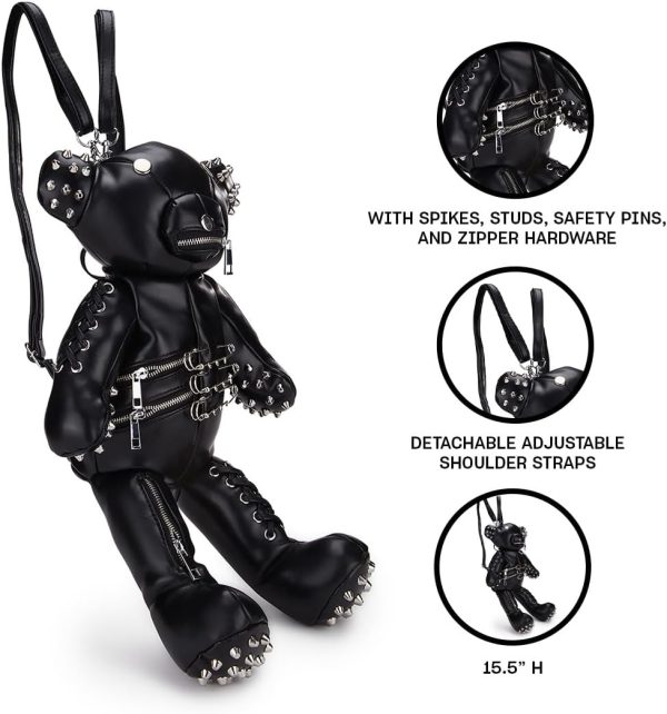 Dolls Kill Tormented Teddy Backpack - Vegan Leather Bag, Spikes and Studs Black - Image 3