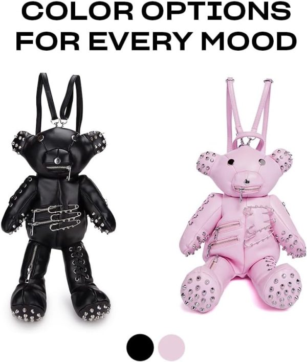 Dolls Kill Tormented Teddy Backpack - Vegan Leather Bag, Spikes and Studs Black - Image 4