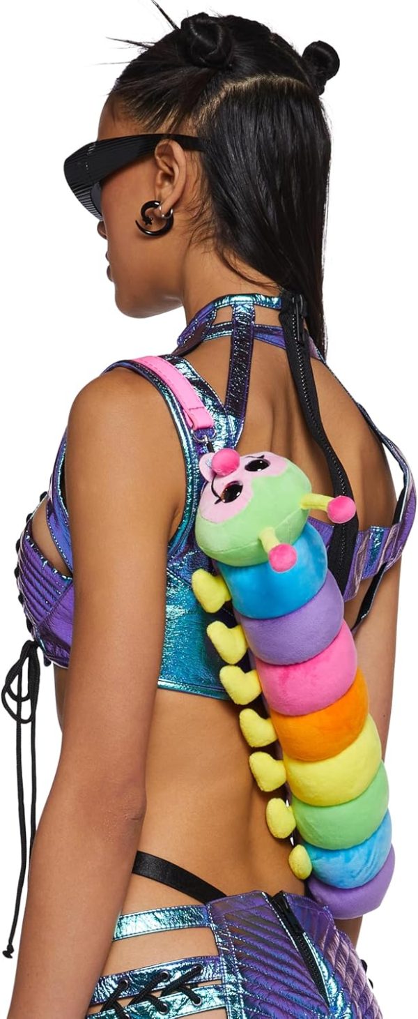 Dolls Kill Gone To Wonderland Caterpillar Bag by Club Exx – Rainbow Plush Novelty Crossbody with Detachable Strap, One Size - Image 2