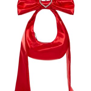 Dolls Kill Lady Royal Shoulder Bag by Sugar Thrillz – Satin Purse with Rhinestone Ribbon Handle & Heart Accent, One Size