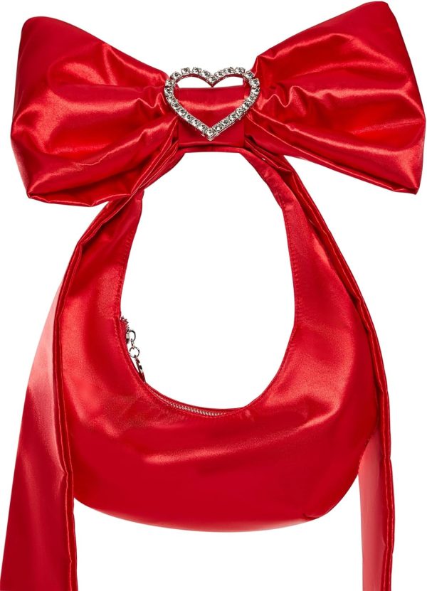 Dolls Kill Lady Royal Shoulder Bag by Sugar Thrillz – Satin Purse with Rhinestone Ribbon Handle & Heart Accent, One Size - Image 4