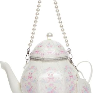 Dolls Kill Tea Society Handbag by Sugar Thrillz - Vegan Leather, Floral Print, Pearl Strap, Perfect for Whimsical Style