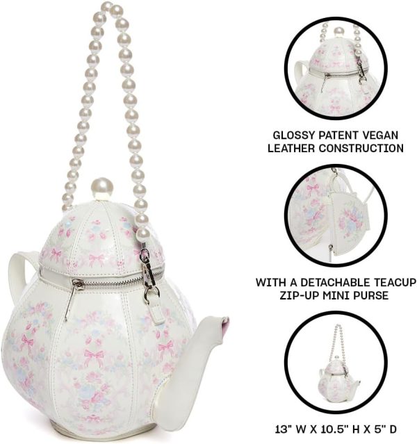 Dolls Kill Tea Society Handbag by Sugar Thrillz - Vegan Leather, Floral Print, Pearl Strap, Perfect for Whimsical Style - Image 3