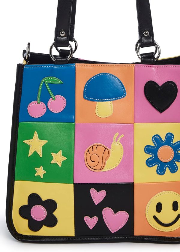 Dolls Kill Happy In My Mind Tote Bag – Vegan Leather Patchwork Handbag with Embroidered Appliques – One Size - Image 3