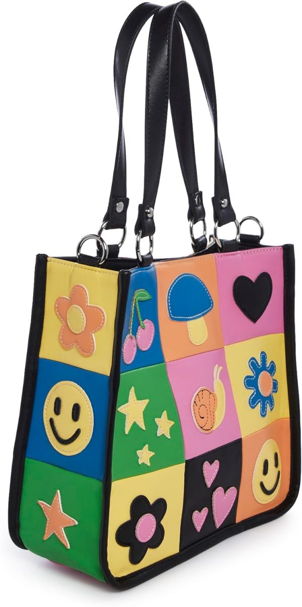Dolls Kill Happy In My Mind Tote Bag – Vegan Leather Patchwork Handbag with Embroidered Appliques – One Size - Image 4
