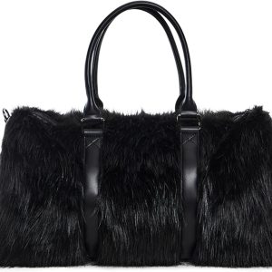 Dolls Kill Shagadelic Weekender by Sugar Thrillz - Faux Fur Bag With Adjustable Straps, Perfect for Travel - Black