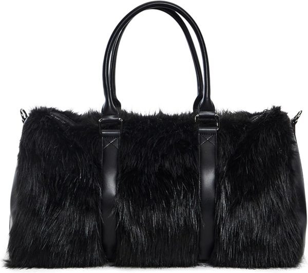Dolls Kill Shagadelic Weekender by Sugar Thrillz - Faux Fur Bag With Adjustable Straps, Perfect for Travel - Black