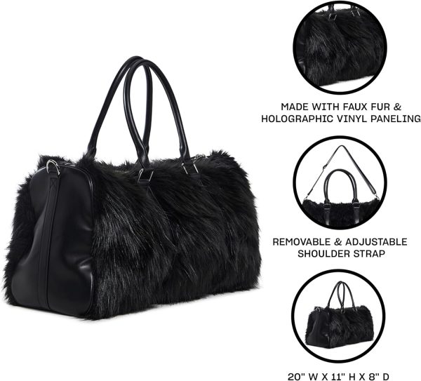 Dolls Kill Shagadelic Weekender by Sugar Thrillz - Faux Fur Bag With Adjustable Straps, Perfect for Travel - Black - Image 3