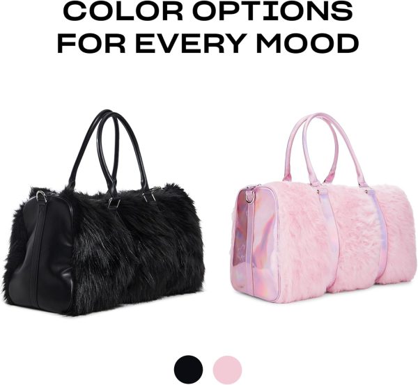 Dolls Kill Shagadelic Weekender by Sugar Thrillz - Faux Fur Bag With Adjustable Straps, Perfect for Travel - Black - Image 4