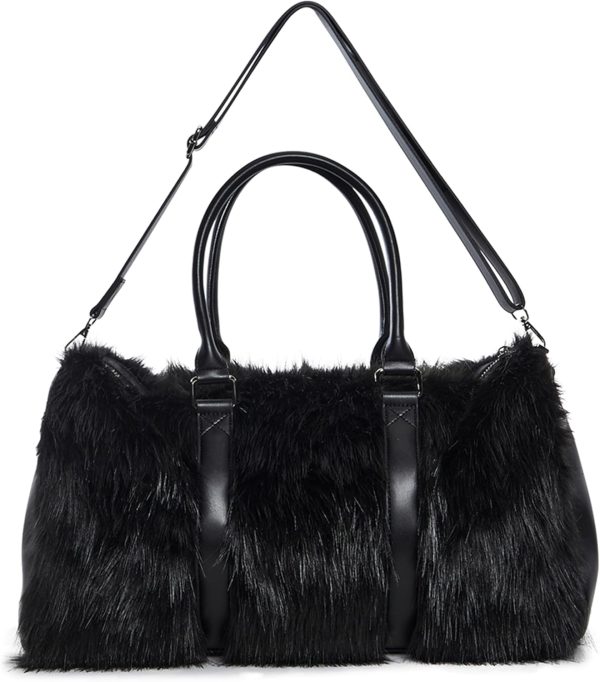 Dolls Kill Shagadelic Weekender by Sugar Thrillz - Faux Fur Bag With Adjustable Straps, Perfect for Travel - Black - Image 5
